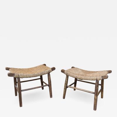  Le Corbusier Jeanneret Perriand Pair of Taurus Wood and Rope Stools France 1950s