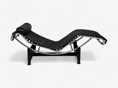 Le Corbusier Le Corbusier Style Mid Century Modern Black Leather Chaise Lounge 20th C