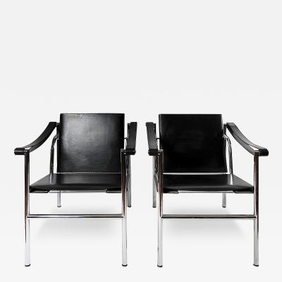  Le Corbusier Pair of Black Leather Le Corbusier Armchairs LC1 by Cassina