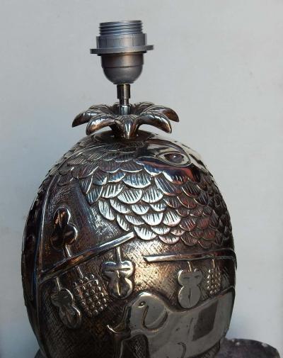  Le Douanier Rousseau 1950 1970 Pineapple Lamp Animal Decor Style Le Douanier Rousseau Silvered Metal