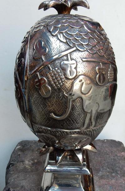  Le Douanier Rousseau 1950 1970 Pineapple Lamp Animal Decor Style Le Douanier Rousseau Silvered Metal