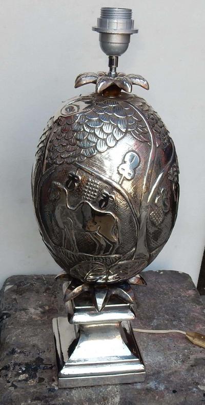  Le Douanier Rousseau 1950 1970 Pineapple Lamp Animal Decor Style Le Douanier Rousseau Silvered Metal
