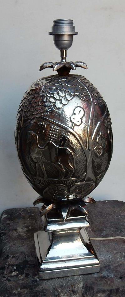  Le Douanier Rousseau 1950 1970 Pineapple Lamp Animal Decor Style Le Douanier Rousseau Silvered Metal