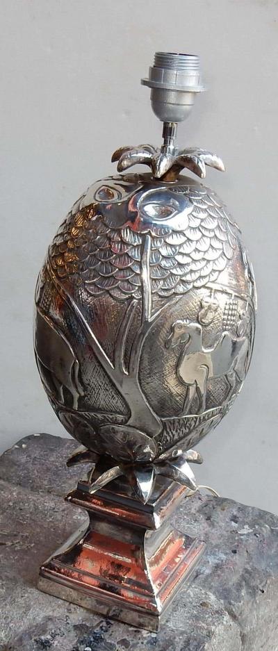  Le Douanier Rousseau 1950 1970 Pineapple Lamp Animal Decor Style Le Douanier Rousseau Silvered Metal