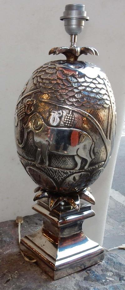 Le Douanier Rousseau 1950 1970 Pineapple Lamp Animal Decor Style Le Douanier Rousseau Silvered Metal