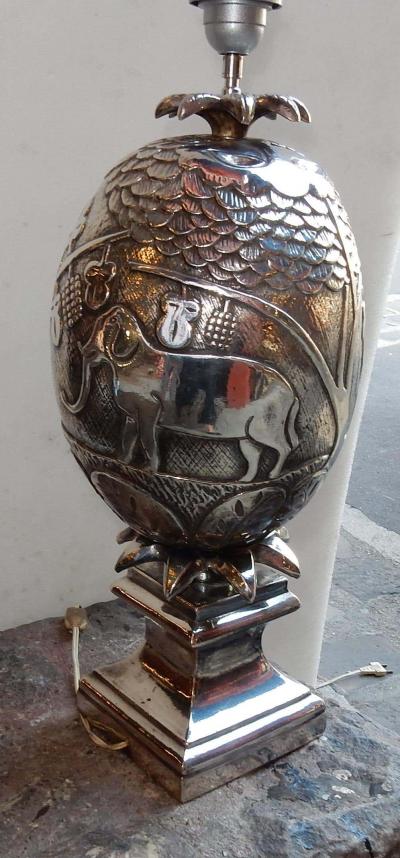  Le Douanier Rousseau 1950 1970 Pineapple Lamp Animal Decor Style Le Douanier Rousseau Silvered Metal