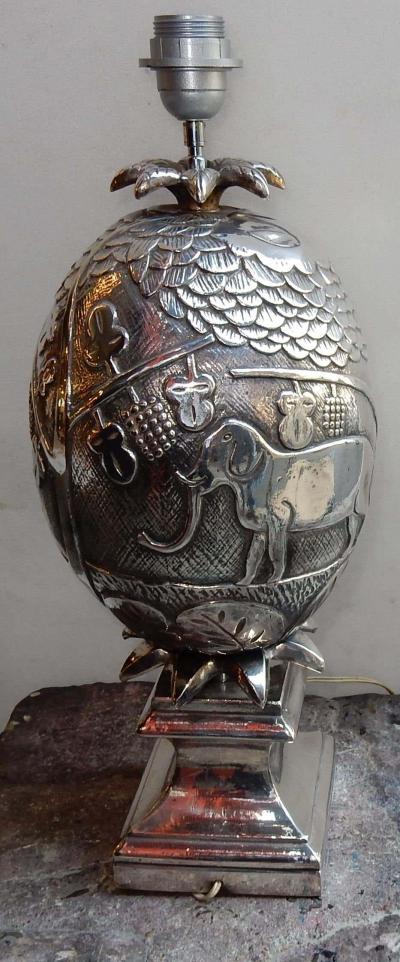  Le Douanier Rousseau 1950 1970 Pineapple Lamp Animal Decor Style Le Douanier Rousseau Silvered Metal