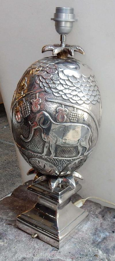 Le Douanier Rousseau 1950 1970 Pineapple Lamp Animal Decor Style Le Douanier Rousseau Silvered Metal