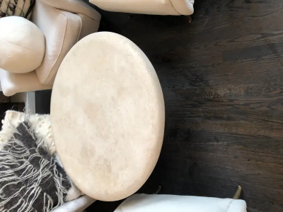  Le Lampade Custom Travertine Round Coffee Table by Le Lampade
