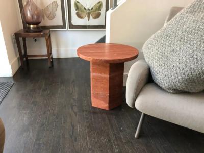  Le Lampade Red Travertine Marble Side Table by Le Lampade