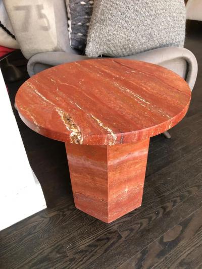  Le Lampade Red Travertine Marble Side Table by Le Lampade