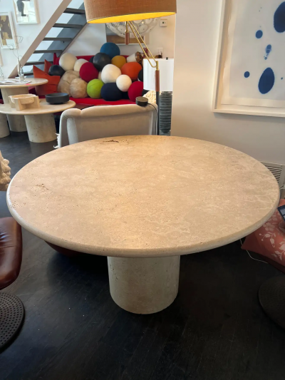  Le Lampade White Roman Travertine Bistro Table by Le Lampade