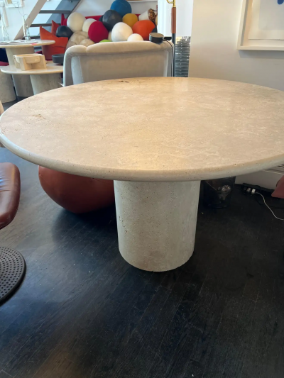  Le Lampade White Roman Travertine Bistro Table by Le Lampade