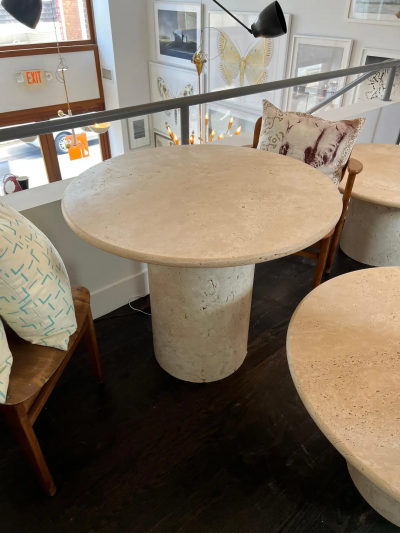  Le Lampade White Roman Travertine Bistro Table by Le Lampade