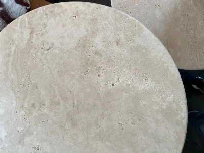  Le Lampade White Roman Travertine Bistro Table by Le Lampade