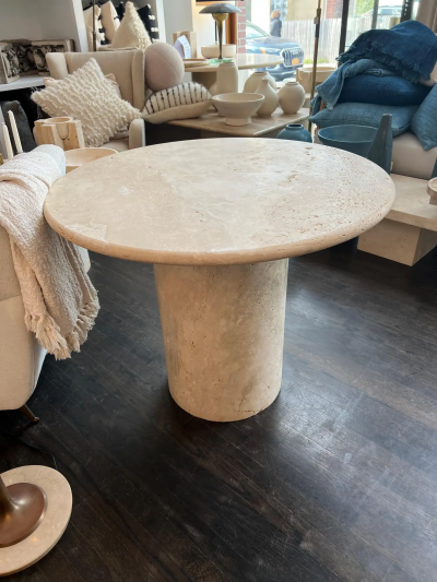  Le Lampade White Roman Travertine Bistro Table by Le Lampade