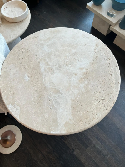  Le Lampade White Roman Travertine Bistro Table by Le Lampade