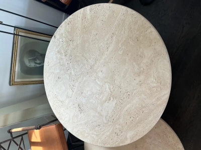  Le Lampade White Roman Travertine Bistro Table by Le Lampade