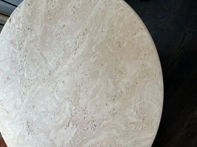  Le Lampade White Roman Travertine Bistro Table by Le Lampade
