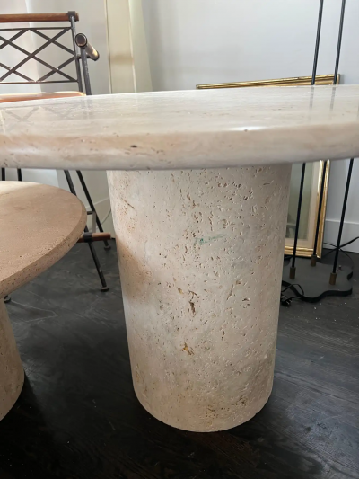  Le Lampade White Roman Travertine Bistro Table by Le Lampade