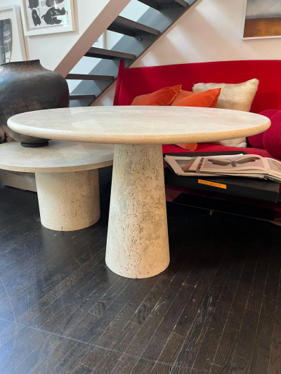  Le Lampade White Roman Travertine Dining Table by Le Lampade