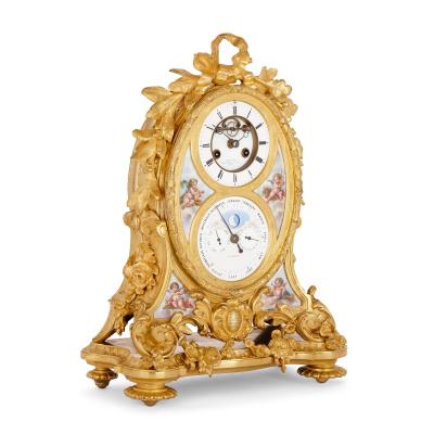  Le Roy et fils Very fine ormolu and S vres style porcelain calendar mantel clock
