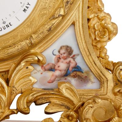  Le Roy et fils Very fine ormolu and S vres style porcelain calendar mantel clock