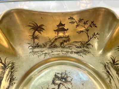  Le Tallec of Paris 1959 French Black Gold Gilt Porcelain Gold Bowl Spool Signed