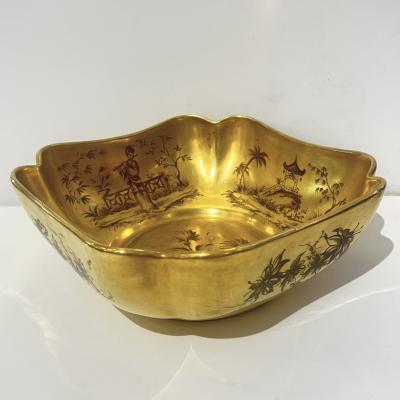  Le Tallec of Paris 1959 French Black Gold Gilt Porcelain Gold Bowl Spool Signed