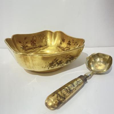  Le Tallec of Paris 1959 French Black Gold Gilt Porcelain Gold Bowl Spool Signed