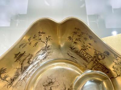  Le Tallec of Paris 1959 French Black Gold Gilt Porcelain Gold Bowl Spool Signed