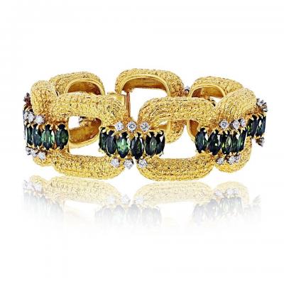  Le Triomphe La Triomphe 18K Yellow Gold Green Tourmaline And Diamond Link Bracelet