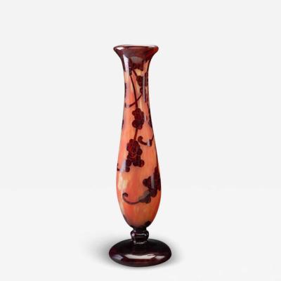  Le Verre Francais Le Verre Fran ais Perliers Overlaid Acid Etched and Wheel Carved Glass Vase