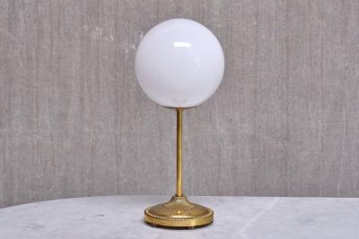  Leco Leco Brass Table Lamp with White Opal Glass Globe Sweden 1960s
