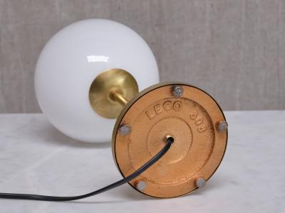  Leco Leco Brass Table Lamp with White Opal Glass Globe Sweden 1960s