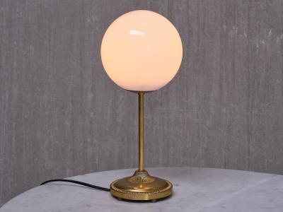  Leco Leco Brass Table Lamp with White Opal Glass Globe Sweden 1960s