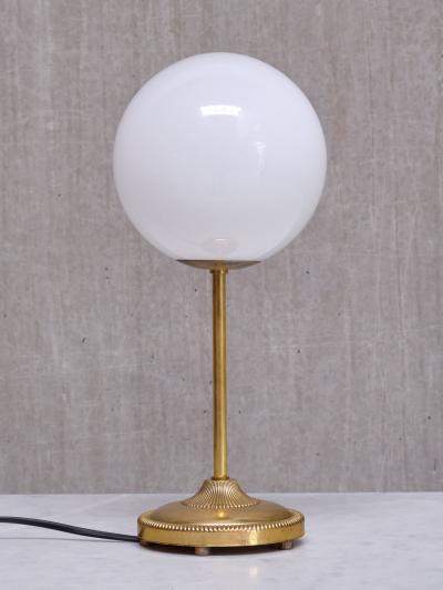  Leco Leco Brass Table Lamp with White Opal Glass Globe Sweden 1960s