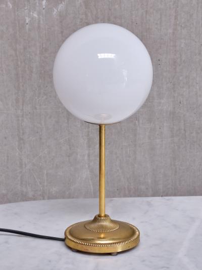  Leco Leco Brass Table Lamp with White Opal Glass Globe Sweden 1960s