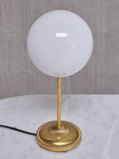  Leco Leco Brass Table Lamp with White Opal Glass Globe Sweden 1960s