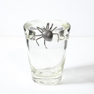  Leerdam Crystal Aesthetic Movement Silver Spider Sculpture Crystal Vase signed Leerdam Crystal