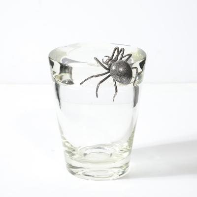  Leerdam Crystal Aesthetic Movement Silver Spider Sculpture Crystal Vase signed Leerdam Crystal