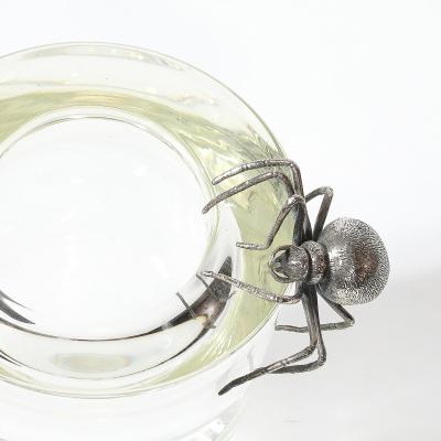  Leerdam Crystal Aesthetic Movement Silver Spider Sculpture Crystal Vase signed Leerdam Crystal