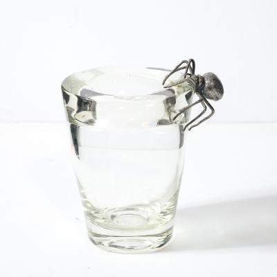  Leerdam Crystal Aesthetic Movement Silver Spider Sculpture Crystal Vase signed Leerdam Crystal