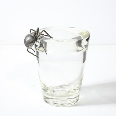  Leerdam Crystal Aesthetic Movement Silver Spider Sculpture Crystal Vase signed Leerdam Crystal