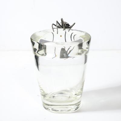  Leerdam Crystal Aesthetic Movement Silver Spider Sculpture Crystal Vase signed Leerdam Crystal