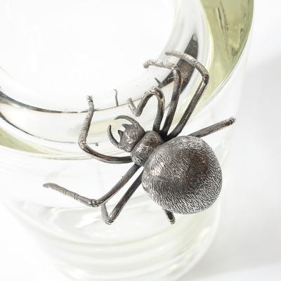  Leerdam Crystal Aesthetic Movement Silver Spider Sculpture Crystal Vase signed Leerdam Crystal