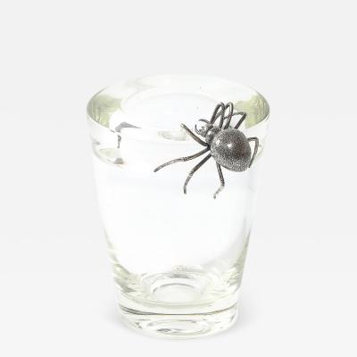  Leerdam Crystal Aesthetic Movement Silver Spider Sculpture Crystal Vase signed Leerdam Crystal