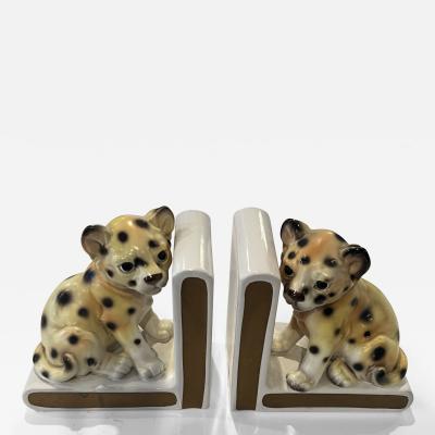  Lenci MID CENTURY BABY LEOPARD CERAMIC BOOKENDS