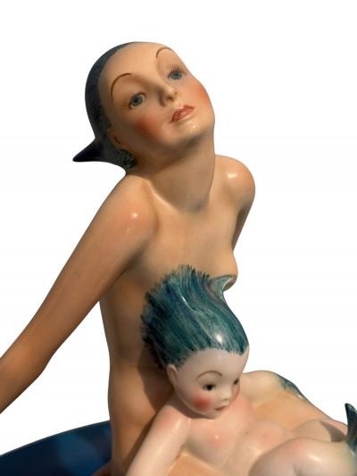  Lenci RARE MERMAID CHILD SEA TURTLE CERAMIC FIGURES BY HELEN KONIG SCAVINI FOR LENCI