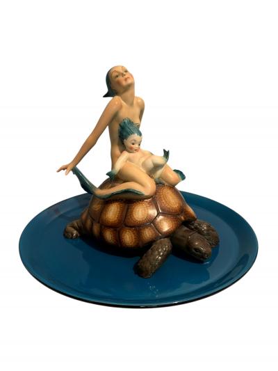  Lenci RARE MERMAID CHILD SEA TURTLE CERAMIC FIGURES BY HELEN KONIG SCAVINI FOR LENCI